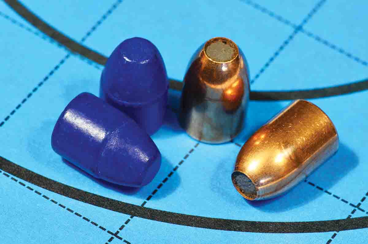 The 165-grain Blue Bullet (left) and the Northern Precision 180-grain jacketed bullet (right) both delivered fine performance in the .38-40.